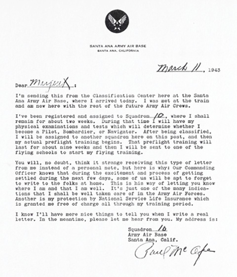 Letter From Cadet Classification.
