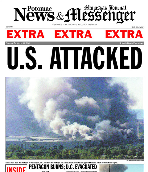 scan of newspaper headline on coverage of september 11 2001