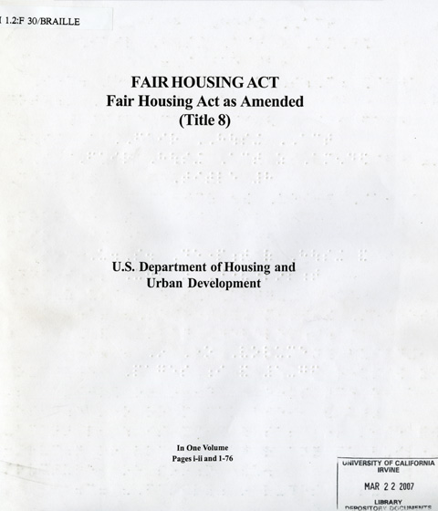 Cover of fair housing act in braille