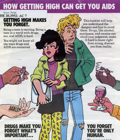 scan of pamphlet about how getting high can get you aids