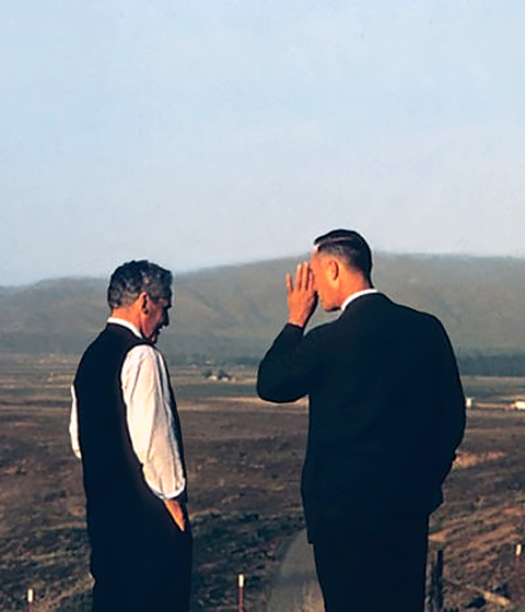 Architect William Pereira and Daniel G. Aldrich overlooking the land