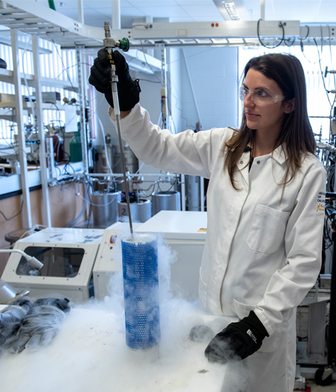 Earth System Science postdoc Melinda Nicewonger researches fire emissions using trace gases in polar ice cores.