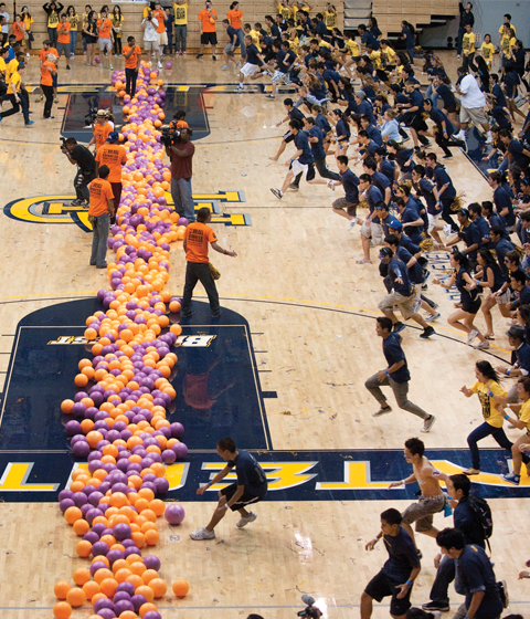 students playing dodgeball