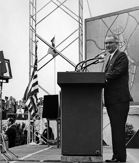 Lyndon B. Johnson addressing the audience