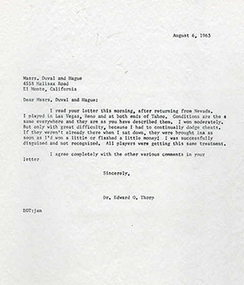Letter written by Edward O. Thorp. April 6, 1963.